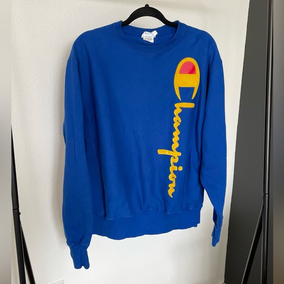 Champion blue long sleeve crewneck sweater men size large - Picture 1 of 2